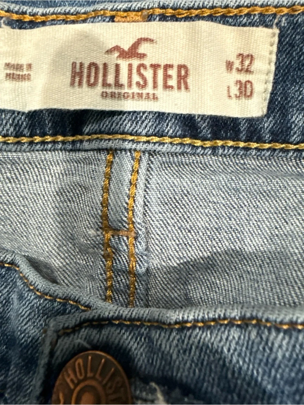 Hollister Light Blue Denim Jeans with Gold Stitching